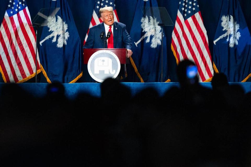 Former President Donald Trump speaks at the Silver Elephant Gala in Columbia, South Carolina on August 5, 2023.