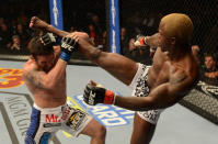 (R-L) Melvin Guillard versus Jamie Varner during their lightweight fight at UFC 155 on December 29, 2012 at MGM Grand Garden Arena in Las Vegas, Nevada. (Photo by Donald Miralle/Zuffa LLC/Zuffa LLC via Getty Images)