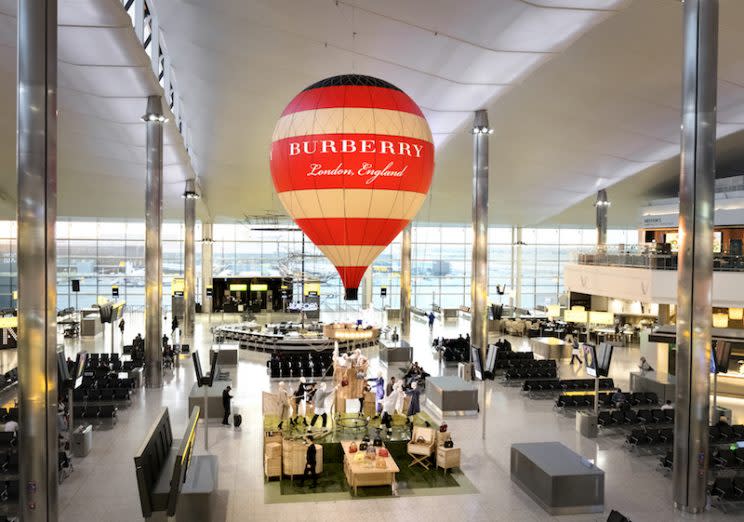 Burberry’s pop-up store in London Heathrow airport is a popular destination for travelers waiting for their flights. The installation runs until August 7. (Photo: Courtesy of Burberry)