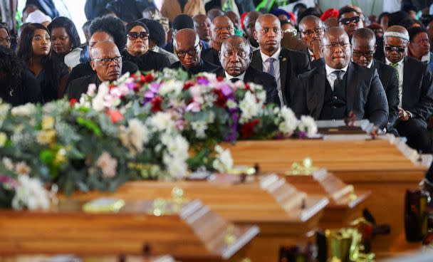 PHOTO: South African President Cyril Ramaphosa looks on as he joins mourners gathered in the coastal city of East London, South Africa, July 6, 2022. (Siphiwe Sibeko/Reuters)