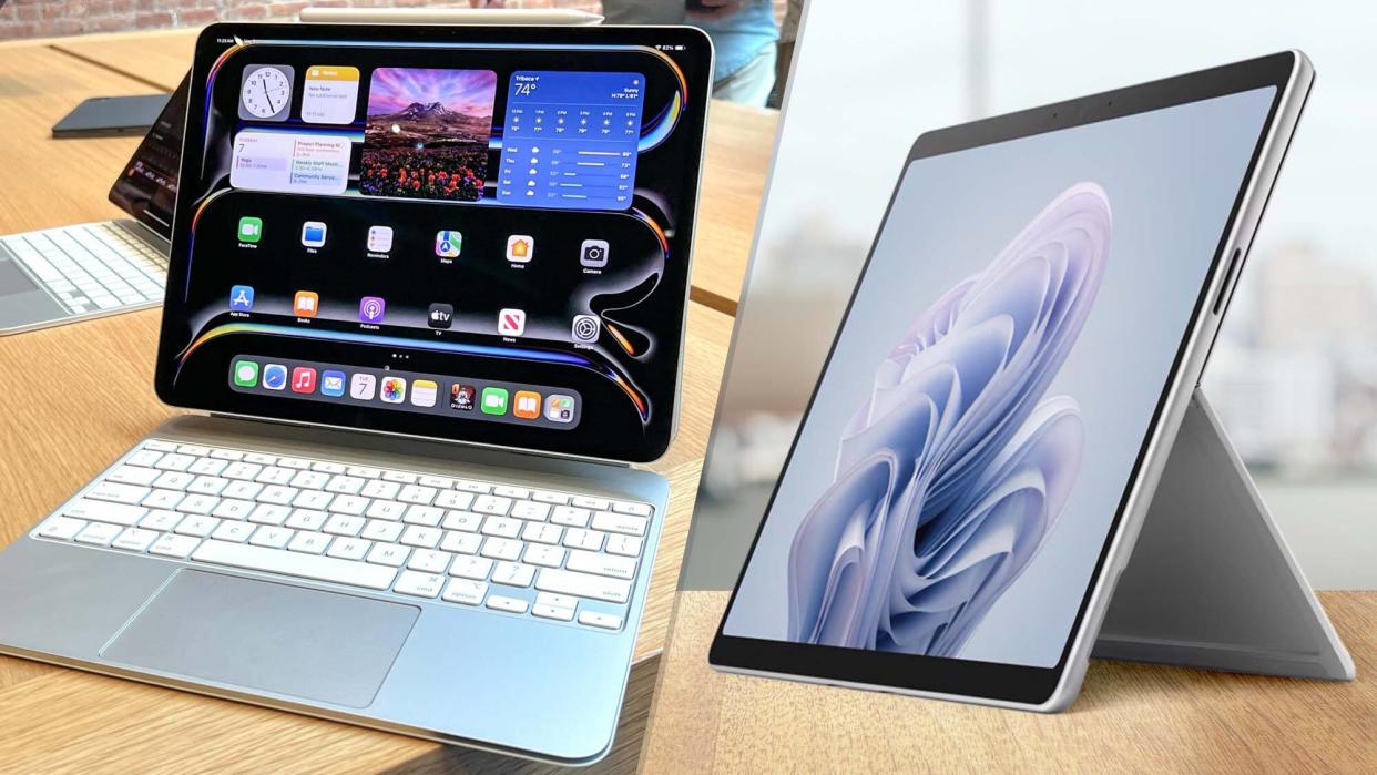  IPad Pro 2024 vs Microsoft Surface Pro 10 composite image. 