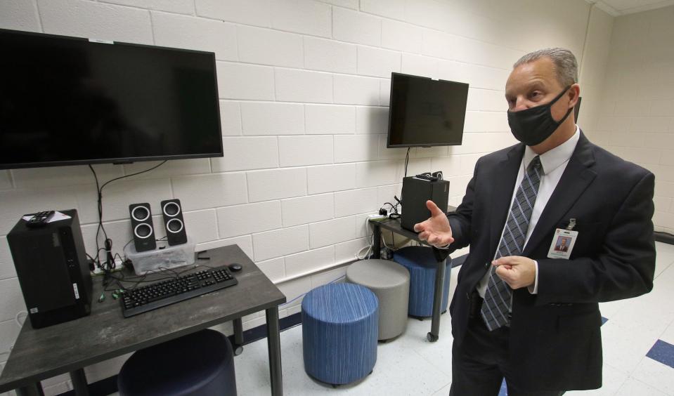 Principal James Montgomery talks about the new Virtual Reality center at Highland School of Technology Thursday afternoon, Feb. 10, 2022.