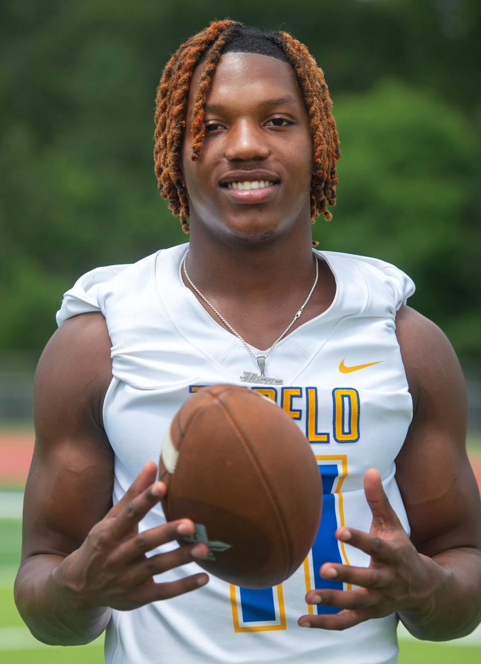 Tupelo linebacker Tristan Jernigan, seen in Ridgeland, Miss., July 21, 2023, is the 2023 Dandy Dozen No. 9 player. Jernigan has committed to Texan A&M.