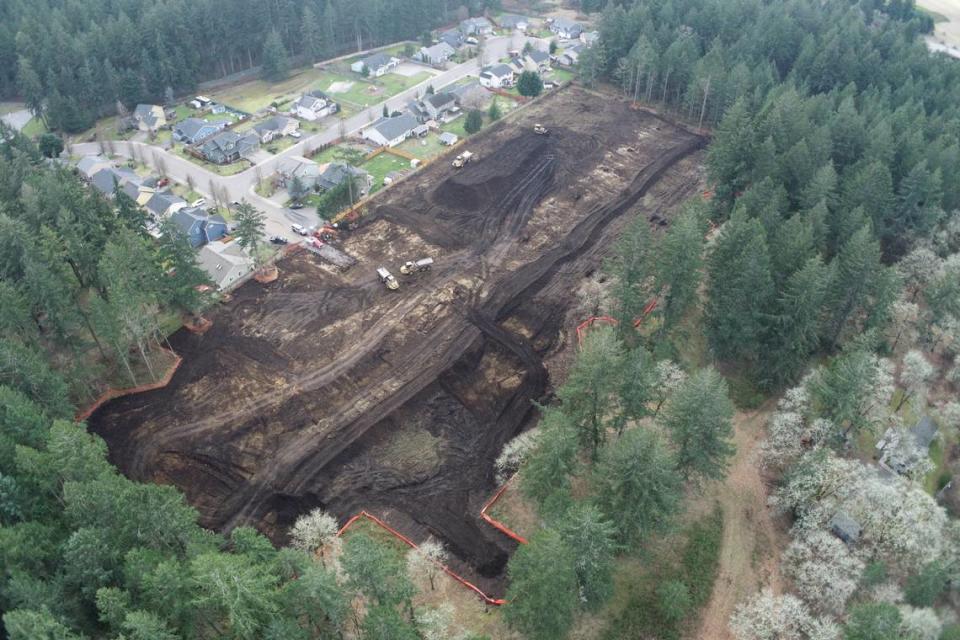 An aerial of the site for the new Spanaway-area development Acorn Park, which recently broke ground.