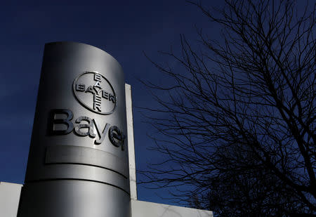 FILE PHOTO: The logo of Bayer AG is pictured at the Bayer Healthcare subgroup production plant in Wuppertal, Germany February 24, 2014. REUTERS/Ina Fassbender/File Photo