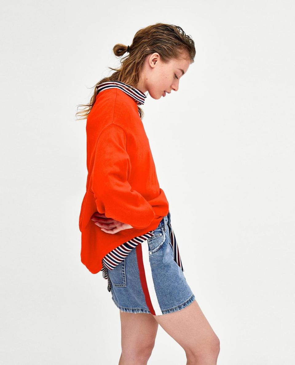 Zara's denim skirt with side stripes (Zara)