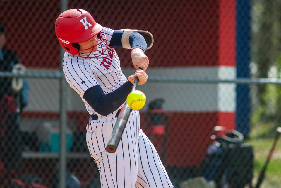 Ketcham's Kat Hotle bats during the Bisaccia Softball Tournament in Wappingers Falls, NY on Saturday, April 27, 2024.