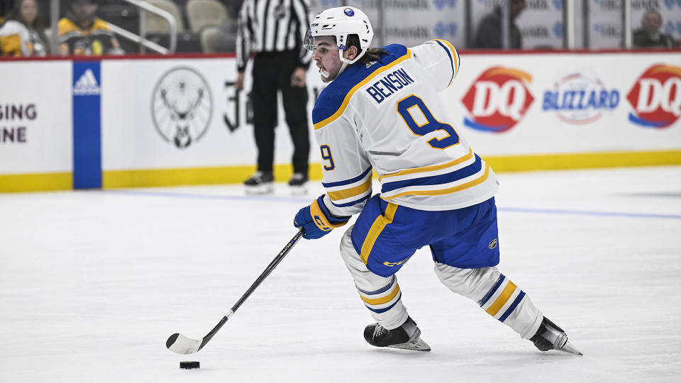 Zach Benson has been a revelation for the Sabres in the NHL preseason. (Photo by Jeanine Leech/Icon Sportswire via Getty Images)