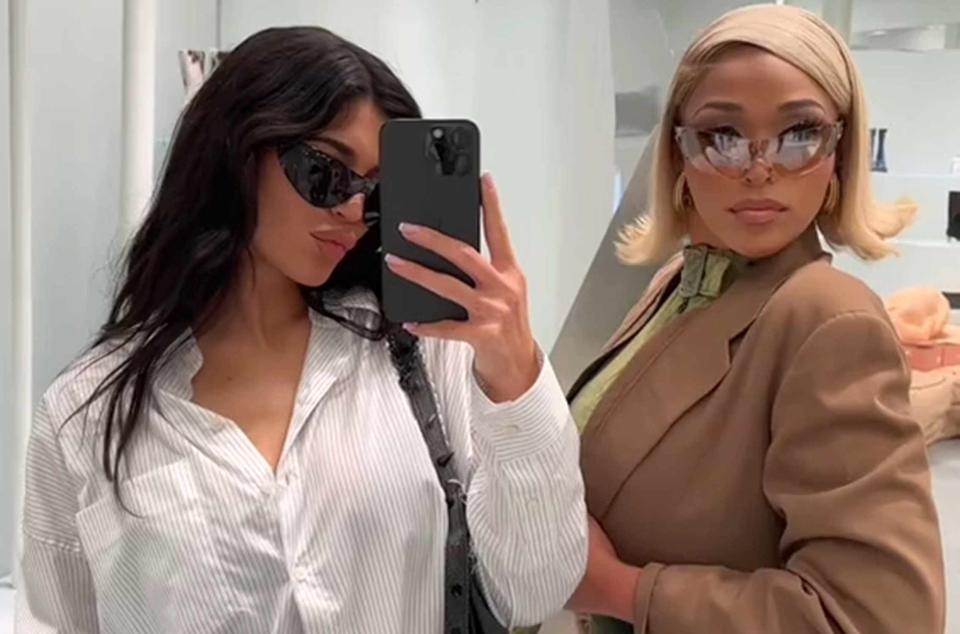 <p>Kylie Jenner/TikTok</p> Kylie Jenner poses for a selfie with Jordyn Woods in September 2023