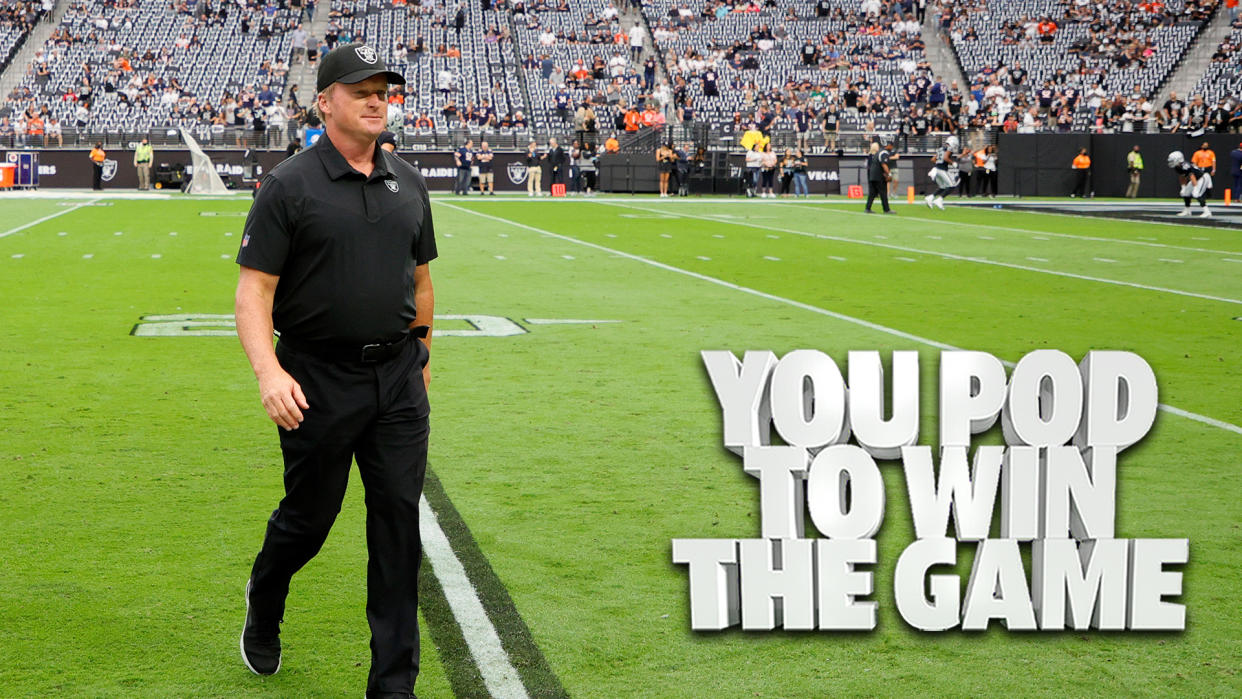 Former Las Vegas Raiders coach Jon Gruden walks off the field for what is assuredly the final time as an NFL head coach after he resigned abruptly Monday evening following a leak of offensive emails. (Photo by Ethan Miller/Getty Images)
