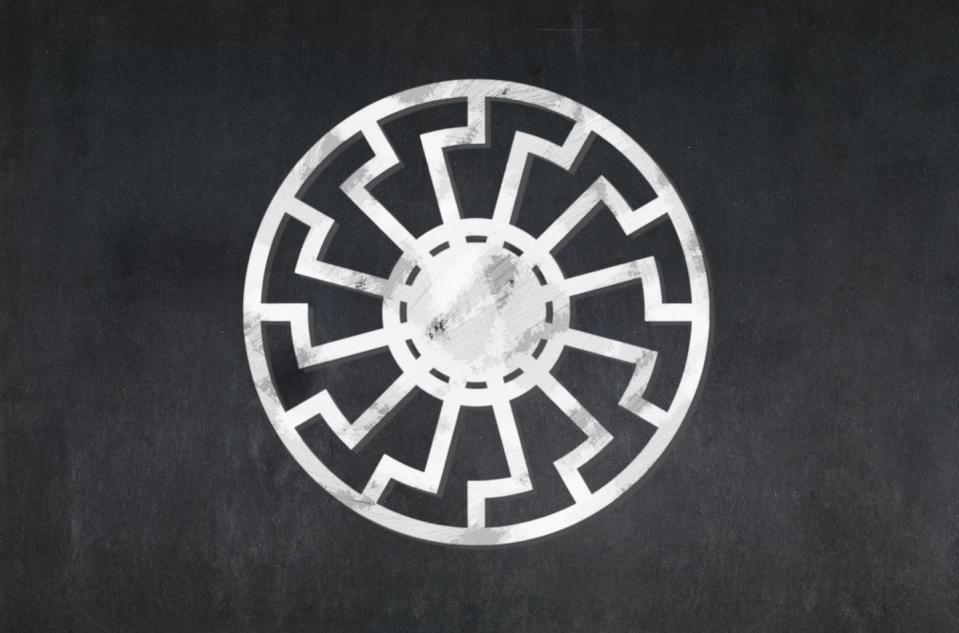 The black sun symbol, embraced by some Nazis, now appears in white supremacist propaganda. <a href="https://www.gettyimages.com/detail/photo/black-sun-drawn-on-a-blackboard-royalty-free-image/1089029384?adppopup=true" rel="nofollow noopener" target="_blank" data-ylk="slk:Gwengoat/iStock via Getty Images Plus;elm:context_link;itc:0;sec:content-canvas" class="link ">Gwengoat/iStock via Getty Images Plus</a>