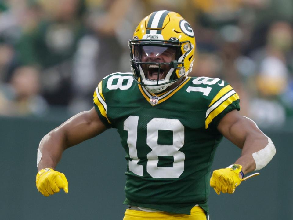 Randall Cobb celebrates a first down against the Pittsburgh Steelers.