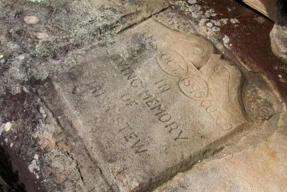 This inscription is dated October 1895 and was created by someone from the RMS Cuzco. It reads "in loving memory of Irish stew."