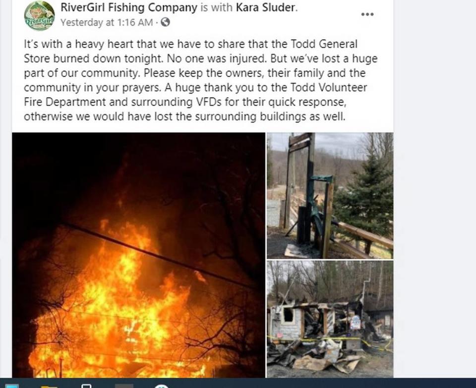 “we’ve lost a huge part of our community,” RiverGirl ​Fishing Company posted on Facebook with a photo of the flames that destroyed Todd General Store. RiverGirl also posted photos of the wrecked building after firefighters extinguished the blaze.