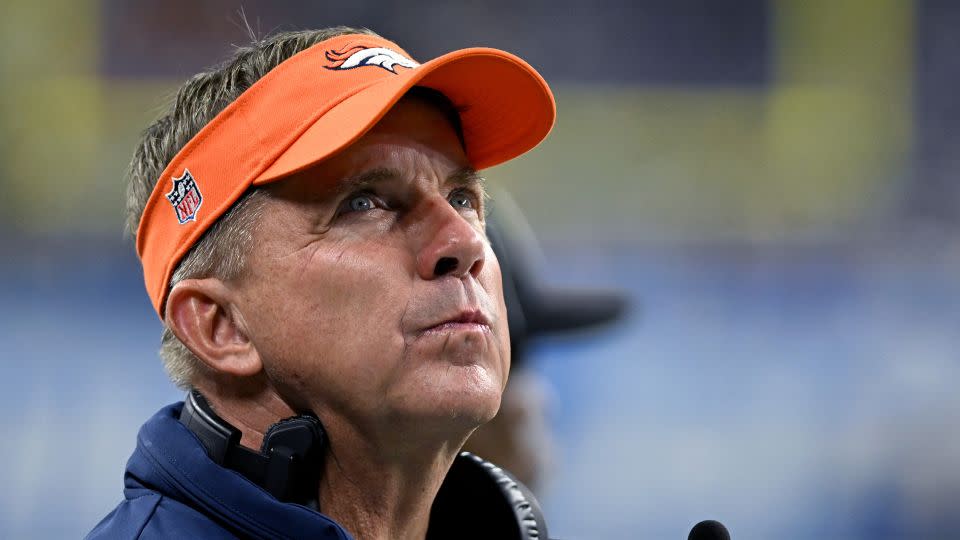 Denver Broncos head coach Sean Payton looks at the scoreboard in the fourth quarter against the Detroit Lions at Ford Field. - Lon Horwedel/USA Today Sports/Reuters