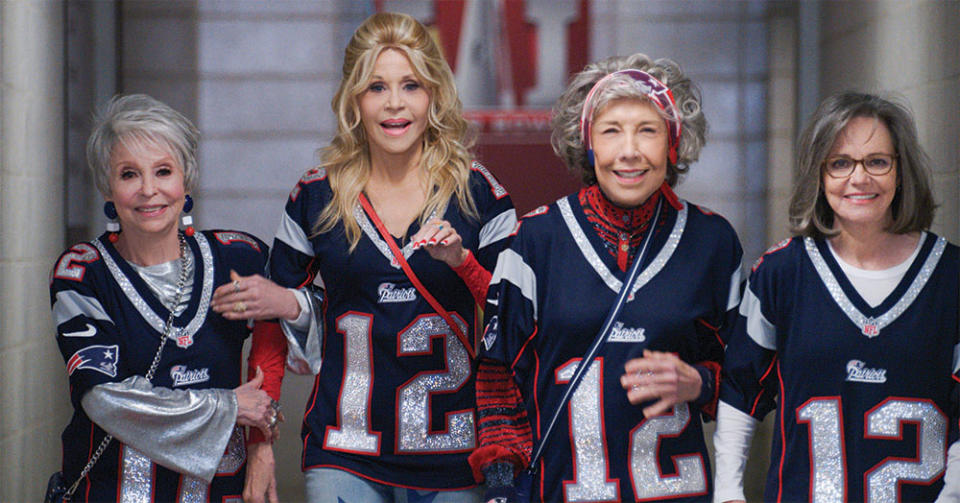 From left: Rita Moreno, Fonda, Lily Tomlin and Sally Field in Paramount’s Super Bowl comedy 80 for Brady, out Feb. 3.