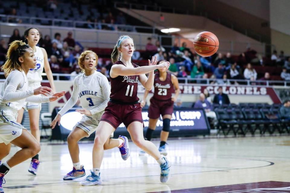 Trinity Rowe (11) passes the ball during Pikeville’s win against Danville during the All “A” Classic quarterfinals in Richmond on Friday. “I just enjoy playing basketball. I love it so much,” she said.