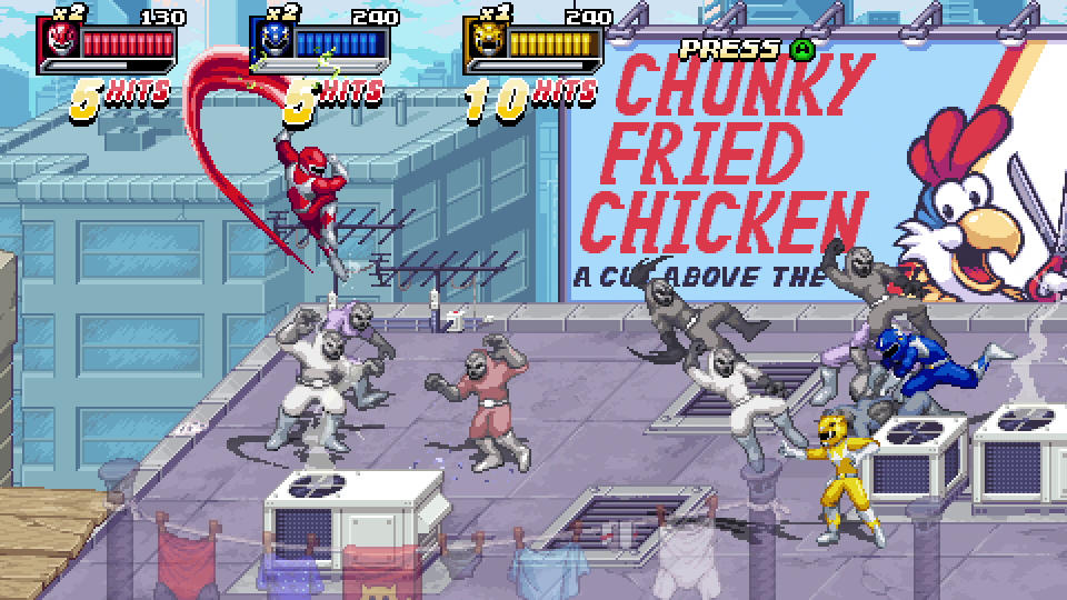 pixel art power rangers doing battle with foes in Mighty Morphin Power Rangers Rita's Rewind