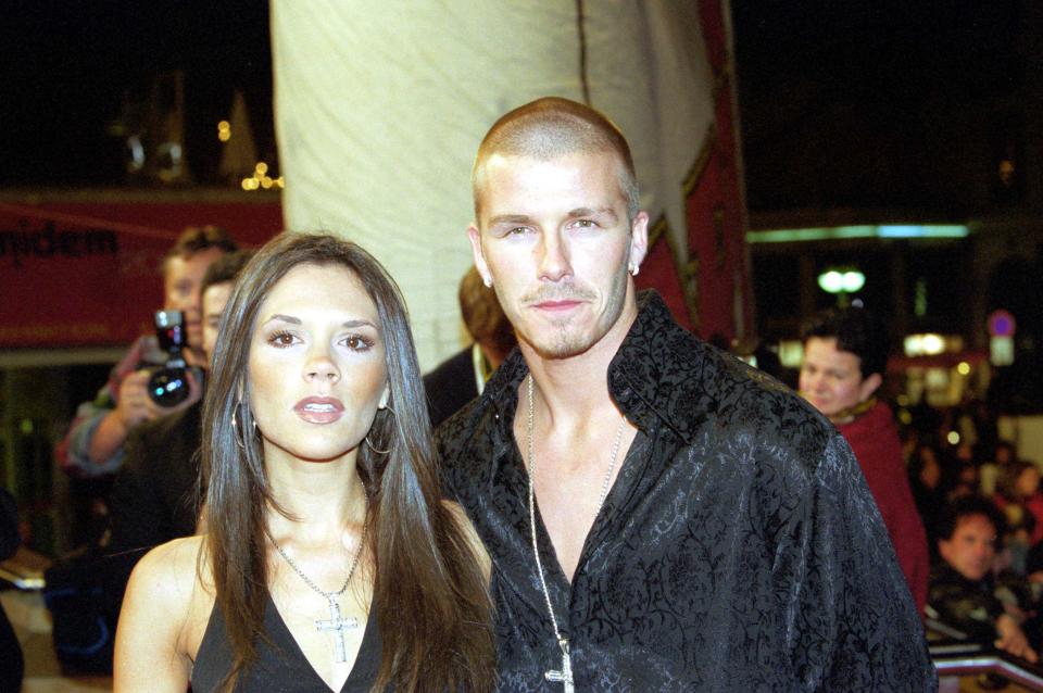 Victoria Beckham & David Beckham at the NRJ Music Awards on January 20, 2001. (Photo by Laurent Bonnin/WireImage)