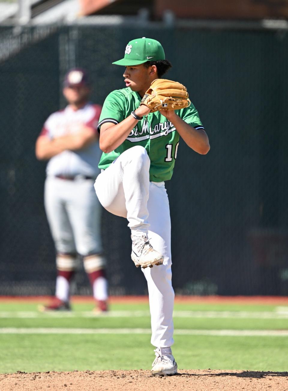 Michael Quedens of St. Mary's baseball prepares to throw a pitch during one of the Rams' game in the 2022-23 season.
