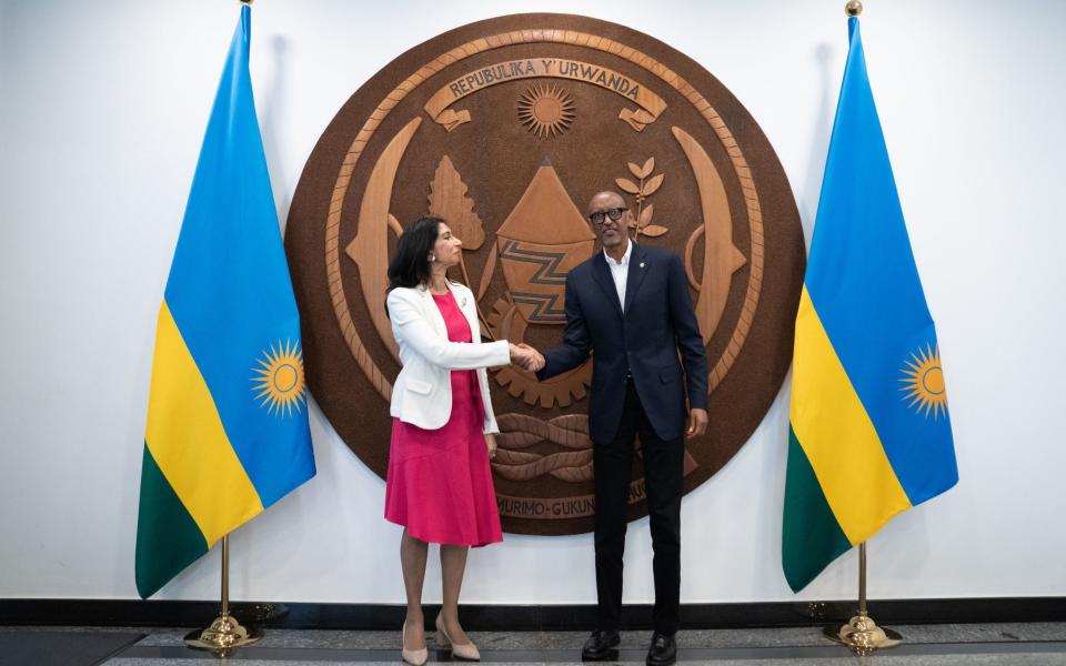 Suella Braverman met Paul Kagame, the president of Rwanda, during her visit - Stefan Rousseau/PA