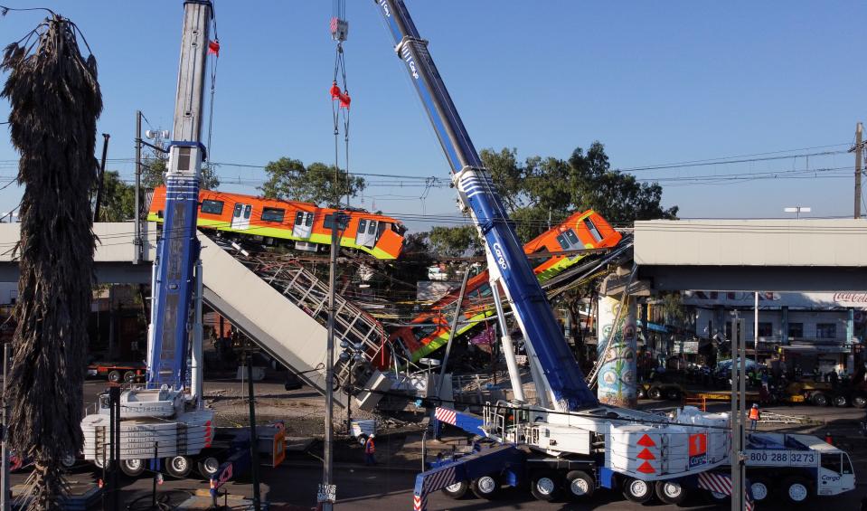 <p>The metro overpass in Mexico City partially collapsed on Monday night</p> (REUTERS)