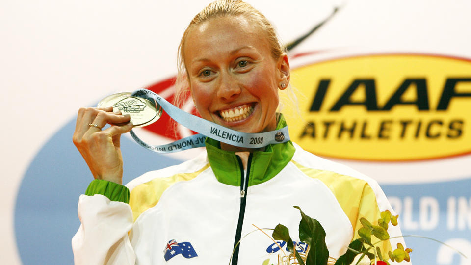 Tamsyn Manou (nee Lewis) is pictured after winning 800m gold at a 2008 IAAF event.