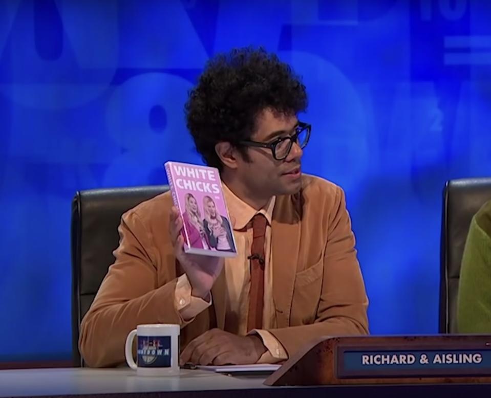 Richard Ayoade holding a DVD of White Chicks on 8 Out of 10 Cats Does Countdown
