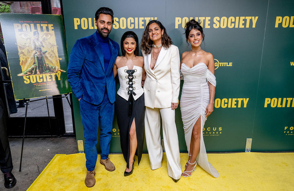 (L-R) Hasan Minhaj, Priya Kansar, Nida Manzoor and Ritu Arya attend the "Polite Society" New York screening at Metrograph on April 24, 2023 in New York City.