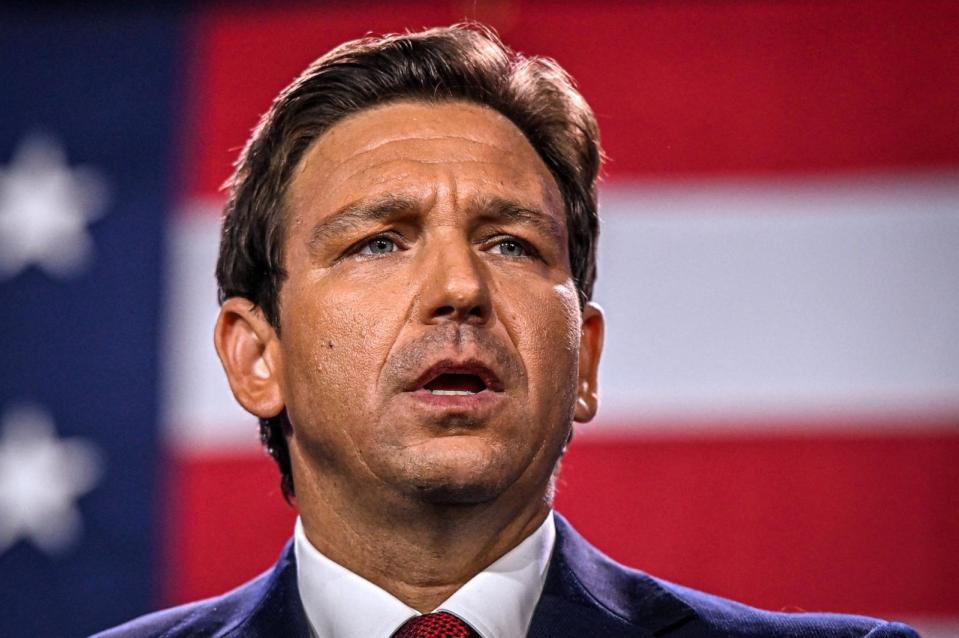PHOTO: Ron DeSantis speaks during an election night watch party at the Convention Center in Tampa, Fla., on Nov. 8, 2022. (Giorgio Viera/AFP via Getty Images, FILE)