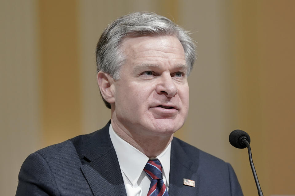 FBI Director Christopher Wray, testifies during a House Select Committee focusing on China on Capitol Hill, Wednesday, Jan. 31, 2024, in Washington. (AP Photo/Mariam Zuhaib)
