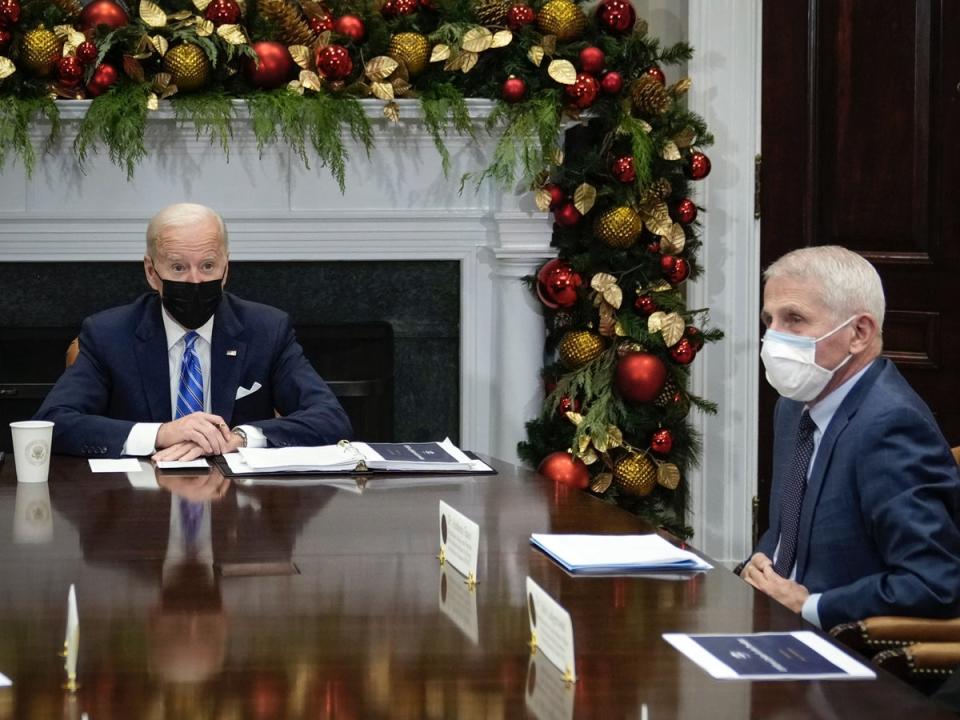 Biden speaks during a meeting with Fauci in 2021. Fauci revealed that Trump once said he would win in 2020 and beat Biden just days before the election. (Getty Images)