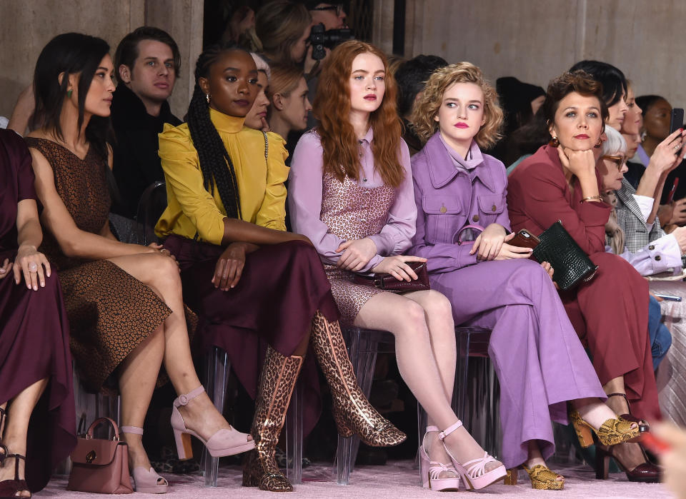 Julia Jones, Kiki Layne, Sadie Sink, Julia Garner and Maggie Gyllenhaal at the Kate Spade February 2019 show during NYFW