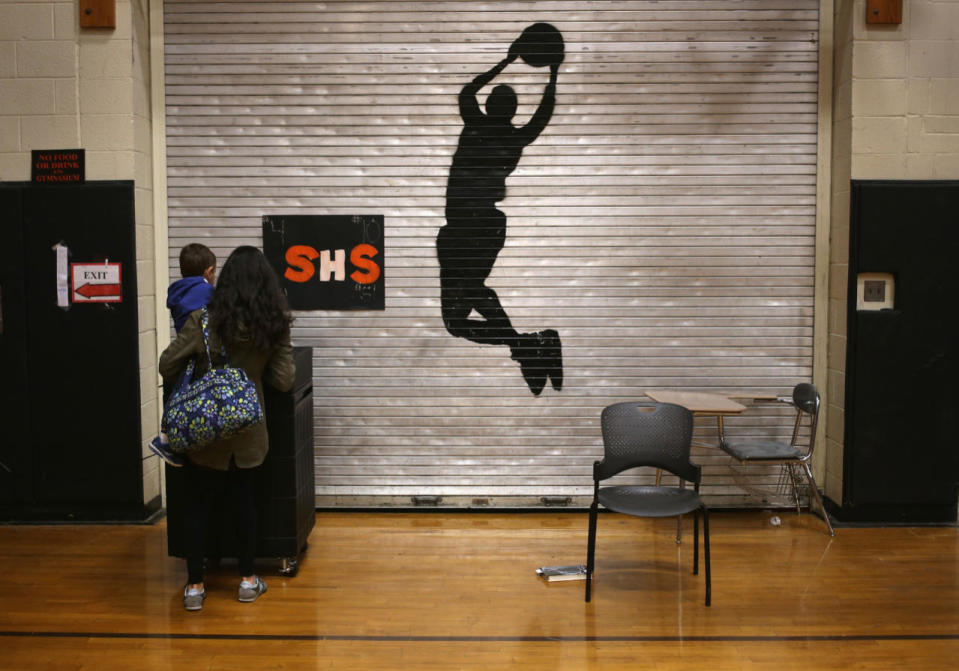 Polling center in a high school gym in Stamford