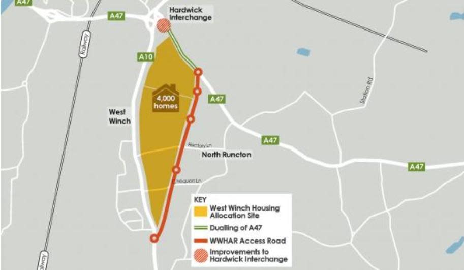 Eastern Daily Press: A graphic showing the proposed route of the West Winch Access Road