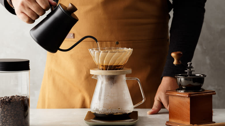 Pouring hot water into pour-over