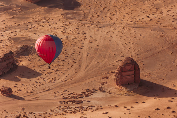 View from Hot Air Balloon above the UNESCO WORLD&#39;S HERITAGE SITE, Hegra, AlUla, Saudi Arabia.