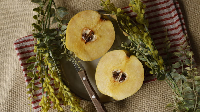 quince fruit halved