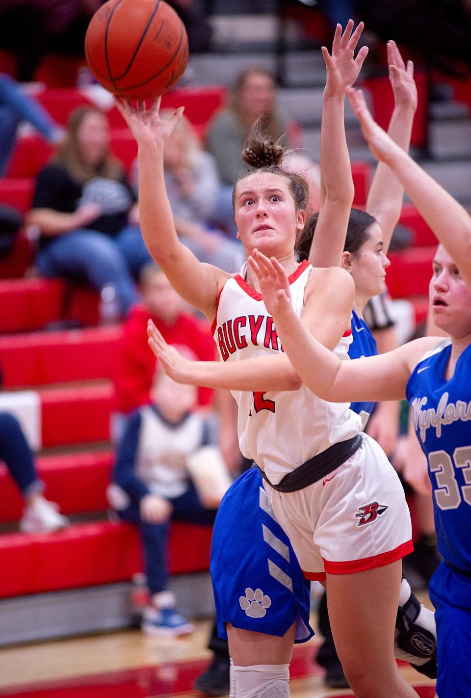 Bucyrus' Addison Kemery is fouled attempting a shot.