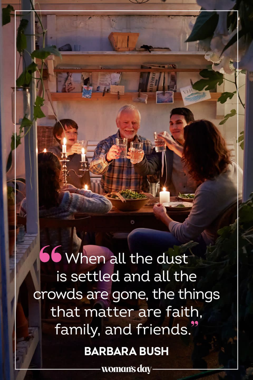 <p>“When all the dust is settled and all the crowds are gone, the things that matter are faith, family, and friends.” </p>