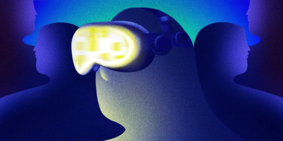 Illustration of blob wearing Apple Vision Pro