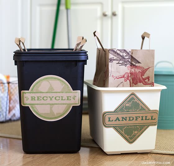 earth day crafts printable recycle and landfill trash can labels