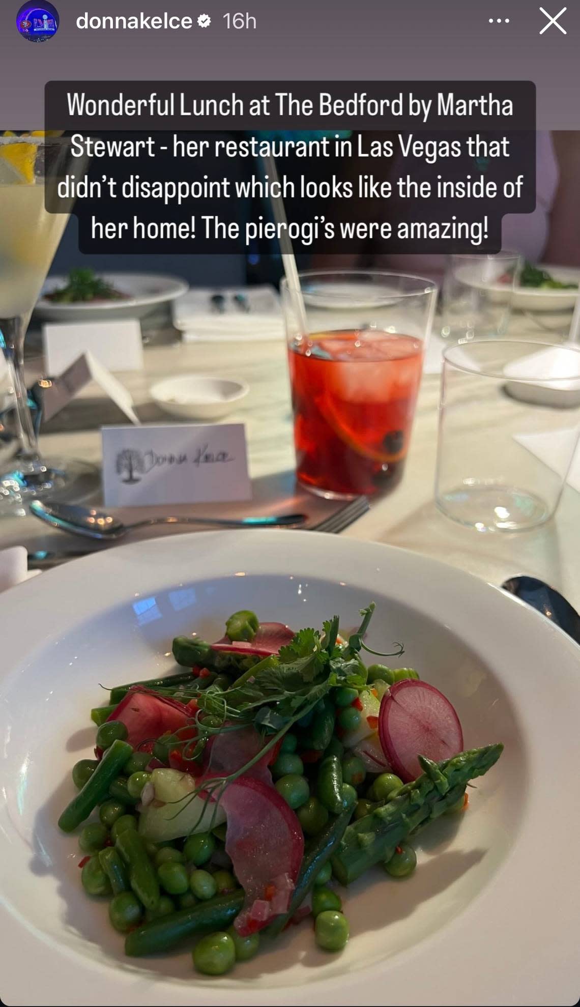 Donna Kelce’s lunch at Martha Stewart’s restaurant in Las Vegas.