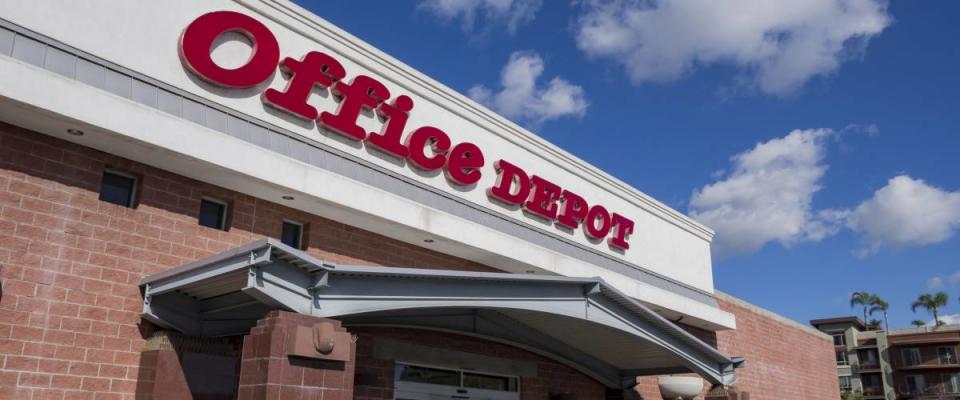 Los Angeles, JAN 21, 2016: Entrance of Office Depot with blue sky and clouds on JAN 21, 2017 at Los Angeles, California