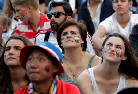 Soccer Football - World Cup - Group F - South Korea vs Germany- Saint Petersburg, Russia - June 27, 2018. Fans watch the broadcast at Saint Petersburg Fan Fest. REUTERS/Henry Romero