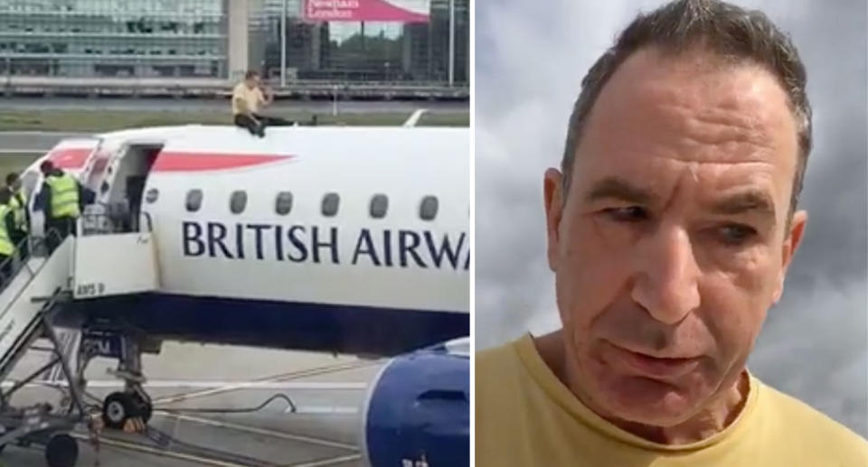 Partially blind Paralympian James Brown climbed atop a British Airways plane in an Extinction Rebellion protest.