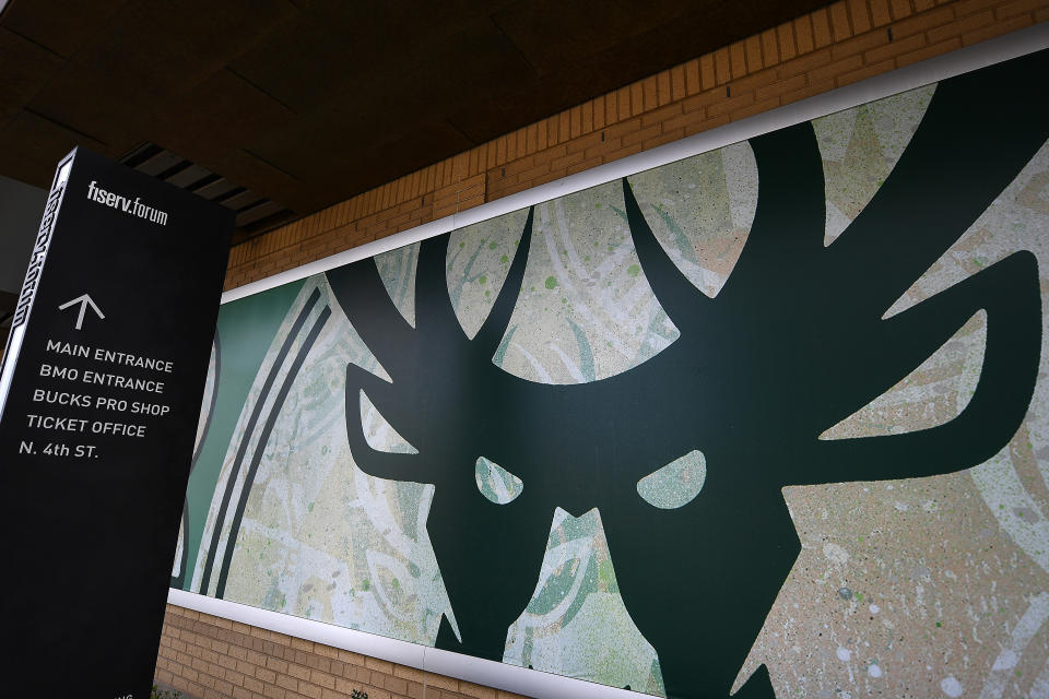 MILWAUKEE, WI - APRIL 30: A general view of the exterior of the Fiserv Forum, home of the Milwaukee Bucks, on April 30, 2020 in Milwaukee, Wisconsin. (Photo by Stacy Revere/Getty Images)