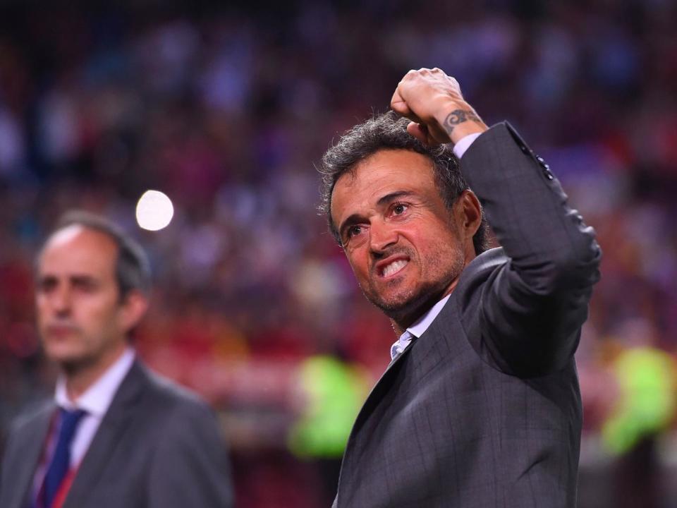 Luis Enrique celebrates after securing one final trophy with Barcelona (Getty)