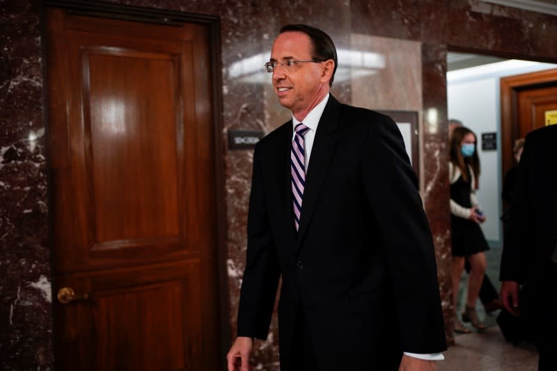 Rod Rosenstein arrives to testify about the 2016 Trump campaign contacts with Russia in Washington