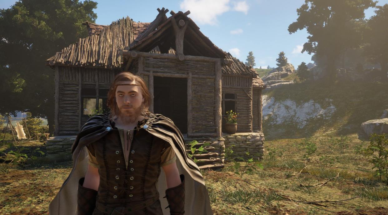  A player standing in front of a house. 